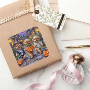 Pekingese Honden Trick-or-Treating Halloween Kostu Vierkante Sticker