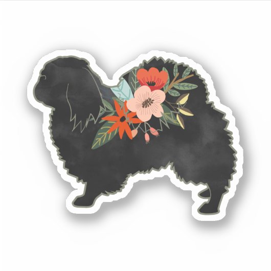 Pekingese Hondenras Boho Floral Silhouette Sticker (Voorkant)