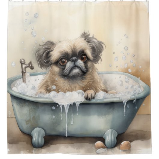 Pekingese in badkuip Waterverf Hondenkunstdouche Douchegordijn (Voorkant)