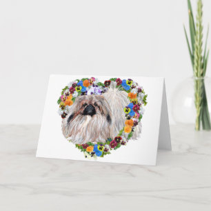 Pekingese in een Floral Heart Feestdagen Kaart