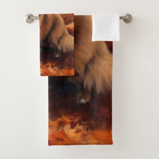 Pekingese in Herfstbladeren Herfst Inspire Bad Handdoek (Insitu)