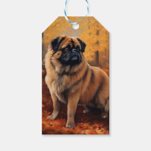 Pekingese in Herfstbladeren Herfst Inspire Cadeaulabel (Voorkant)