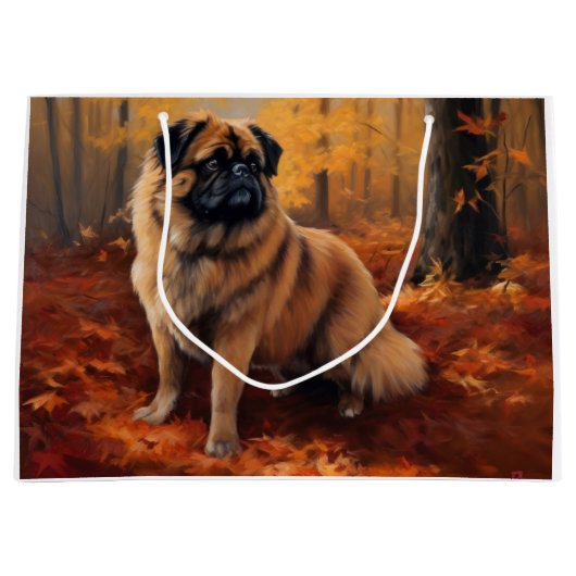 Pekingese in Herfstbladeren Herfst Inspire Groot Cadeauzakje (Voorkant)