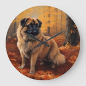 Pekingese in Herfstbladeren Herfst Inspire Grote Klok (Voorkant)