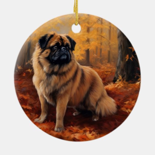 Pekingese in Herfstbladeren Herfst Inspire Keramisch Ornament (Achterkant)