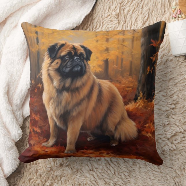 Pekingese in Herfstbladeren Herfst Inspire Kussen (Deken)