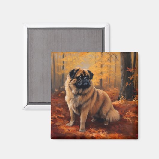 Pekingese in Herfstbladeren Herfst Inspire Magneet (Voorkant / Achterkant)