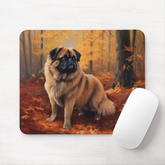 Pekingese in Herfstbladeren Herfst Inspire Muismat (Met muis)