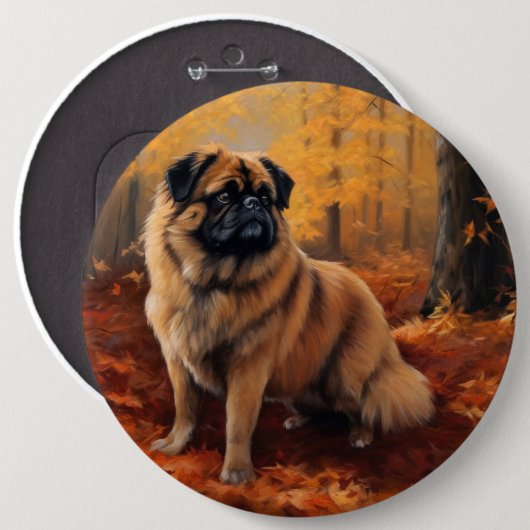 Pekingese in Herfstbladeren Herfst Inspire Ronde Button 6,0 Cm (Voorkant /achterkant)