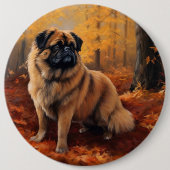Pekingese in Herfstbladeren Herfst Inspire Ronde Button 6,0 Cm (Voorkant)