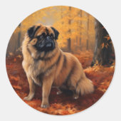 Pekingese in Herfstbladeren Herfst Inspire Ronde Sticker (Voorkant)