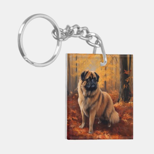 Pekingese in Herfstbladeren Herfst Inspire Sleutelhanger (Voorkant Links)