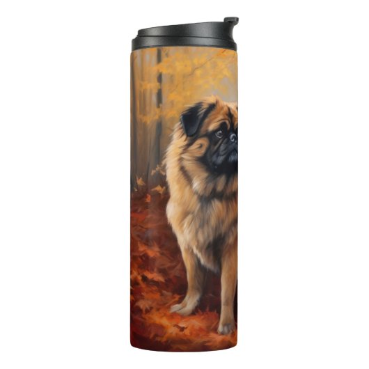 Pekingese in Herfstbladeren Herfst Inspire Thermosbeker (Gedraaid links)