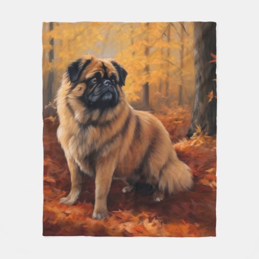 Pekingese in herfstbladeren vallen inspireren fleece deken (Voorkant)