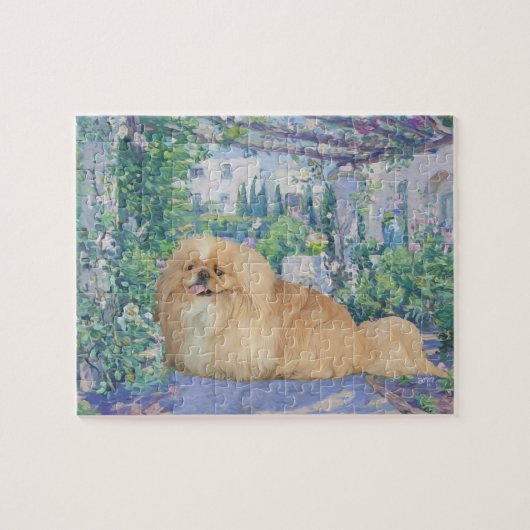 Pekingese in lavendel legpuzzel (Horizontaal)