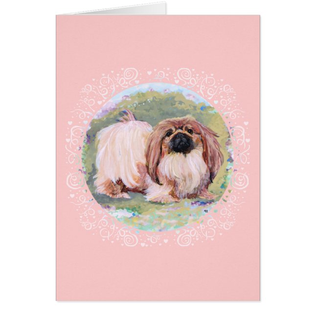 Pekingese  in roze (Voorkant)