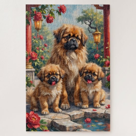 Pekingese Keizerlijke Pioenentuin Kunst Legpuzzel (Verticaal)