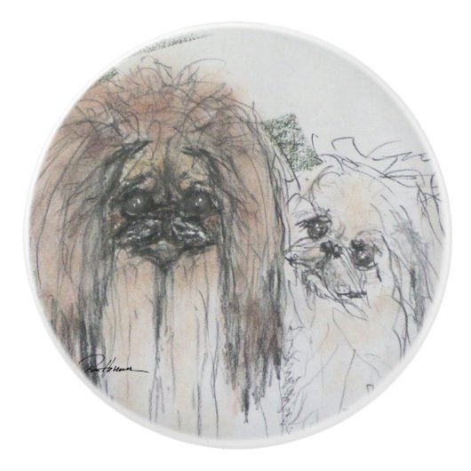 Pekingese Keramische Knop (Voorkant)