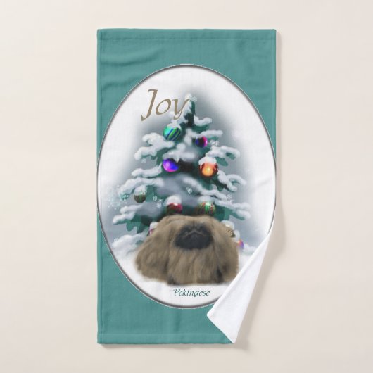 Pekingese kerst bad handdoek (Handdoek)