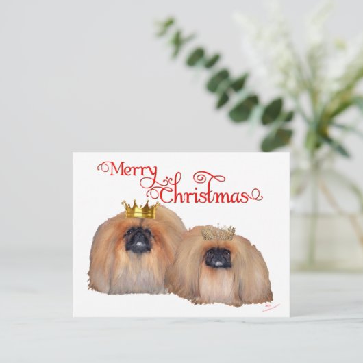 Pekingese kerst feestdagenkaart (Staand voorkant)