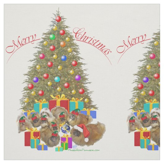 Pekingese Kerst Groep Stof (Swatch)