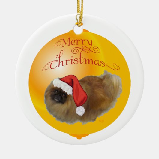 Pekingese kerst keramisch ornament (Voorkant)