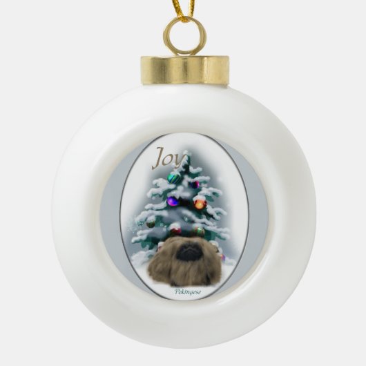 Pekingese kerst keramische bal ornament (Voorkant)