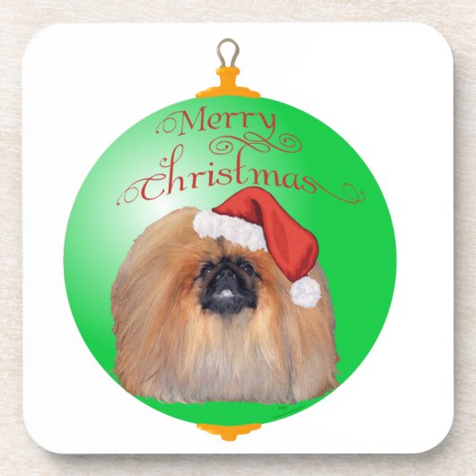 Pekingese Kerst Ornament Bier Onderzetter (Voorkant)