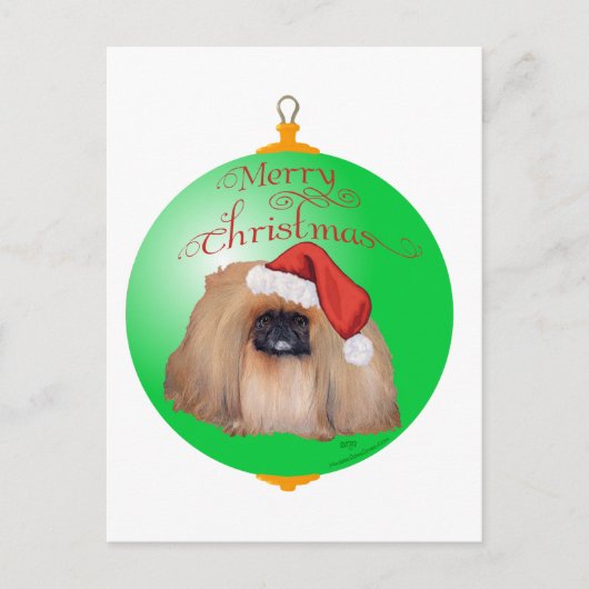 Pekingese Kerst Ornament Feestdagenkaart (Voorkant)