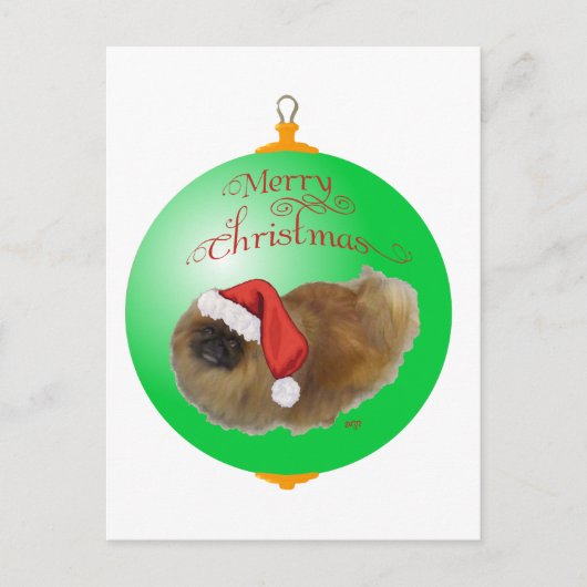 Pekingese Kerst Ornament Feestdagenkaart (Voorkant)