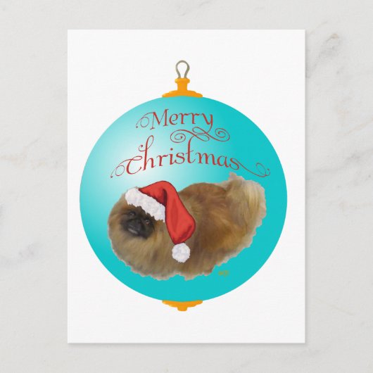 Pekingese Kerst Ornament Feestdagenkaart (Voorkant)