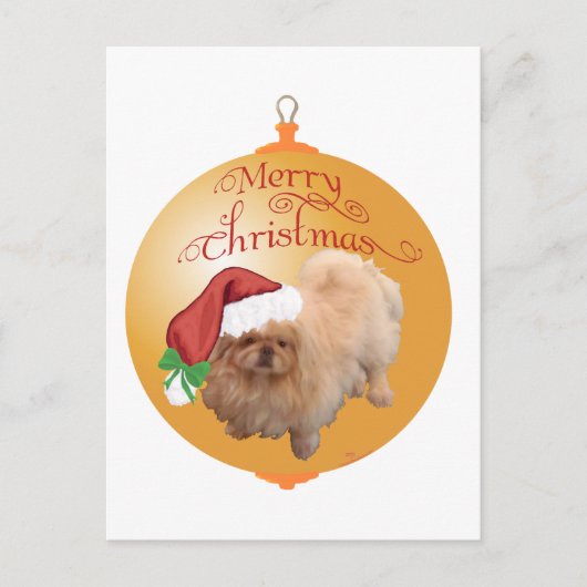 Pekingese Kerst Ornament Feestdagenkaart (Voorkant)