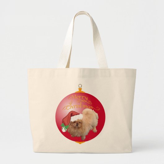 Pekingese Kerst Ornament Grote Tote Bag (Voorkant)