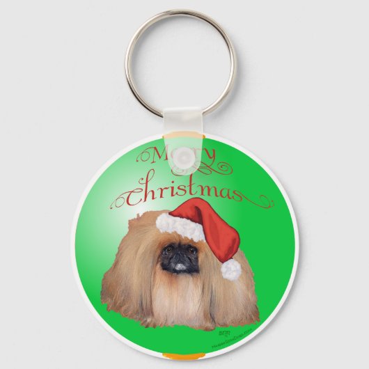 Pekingese Kerst Ornament Sleutelhanger (Voorkant)