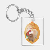 Pekingese Kerst Ornament Sleutelhanger (Voorkant Links)