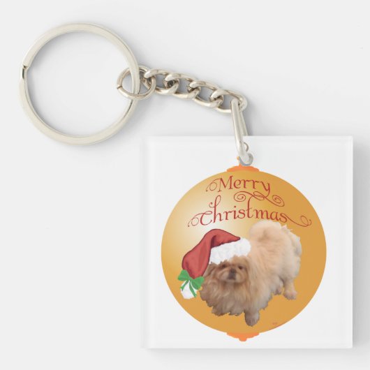 Pekingese Kerst Ornament Sleutelhanger (Voorkant)