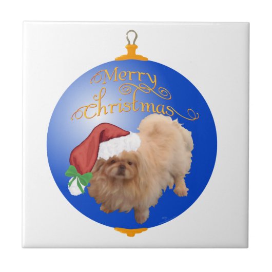 Pekingese Kerst Ornament Tegeltje (Voorkant)