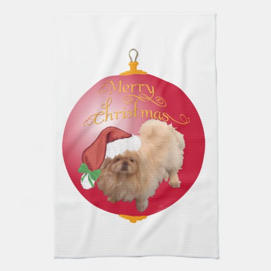 Pekingese Kerst Ornament Theedoek (Verticaal)
