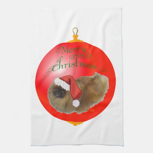 Pekingese Kerst Ornament Theedoek (Verticaal)