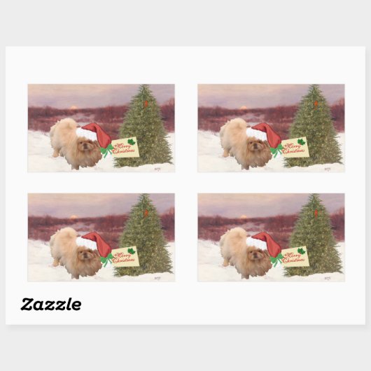 Pekingese kerst rechthoekige sticker (Vel)