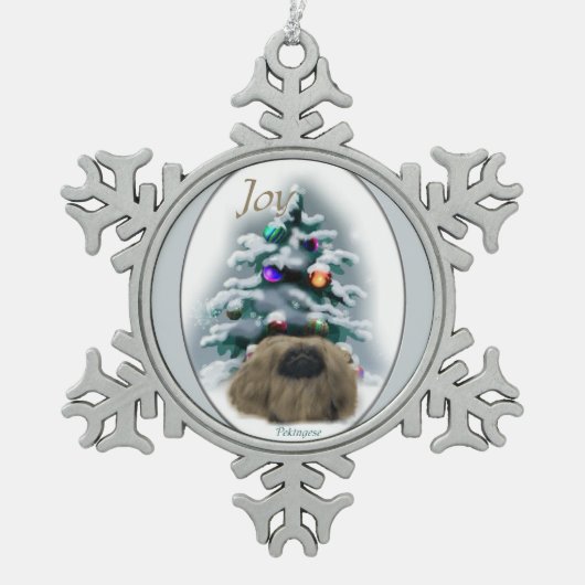 Pekingese kerst tin sneeuwvlok ornament (Voorkant)