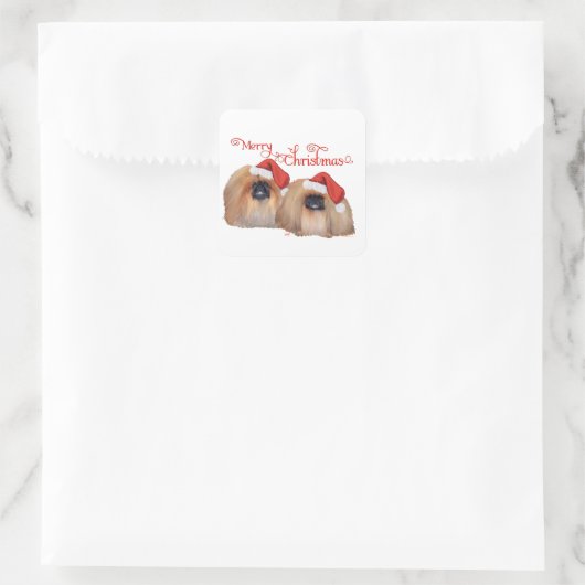 Pekingese kerst vierkante sticker (Tas)