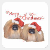 Pekingese kerst vierkante sticker (Voorkant)