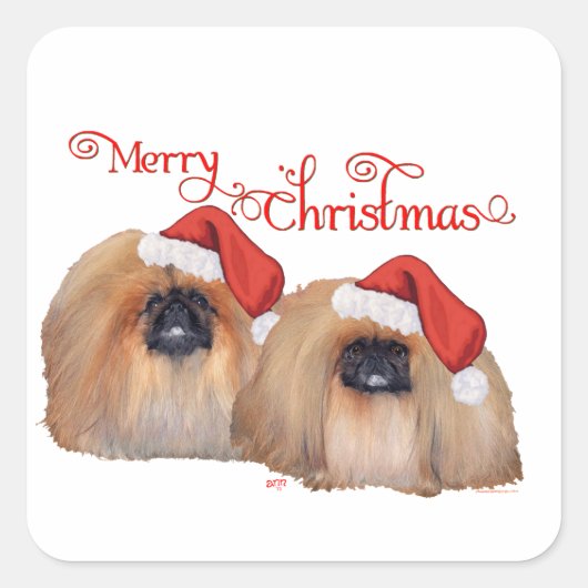 Pekingese kerst vierkante sticker (Voorkant)