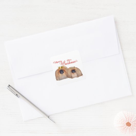 Pekingese kerst vierkante sticker (Envelop)