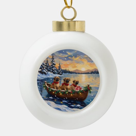 Pekingese Kerstboot Vakantie Keramische Bal Ornament (Voorkant)