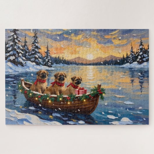 Pekingese Kerstboot Vakantie Legpuzzel (Horizontaal)