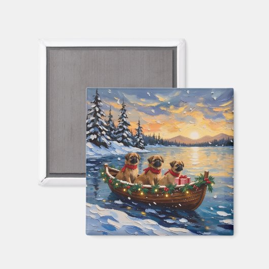 Pekingese Kerstboot Vakantie Magneet (Voorkant / Achterkant)