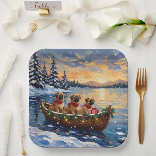 Pekingese Kerstboot Vakantie Papieren Bordje (Huwelijk)