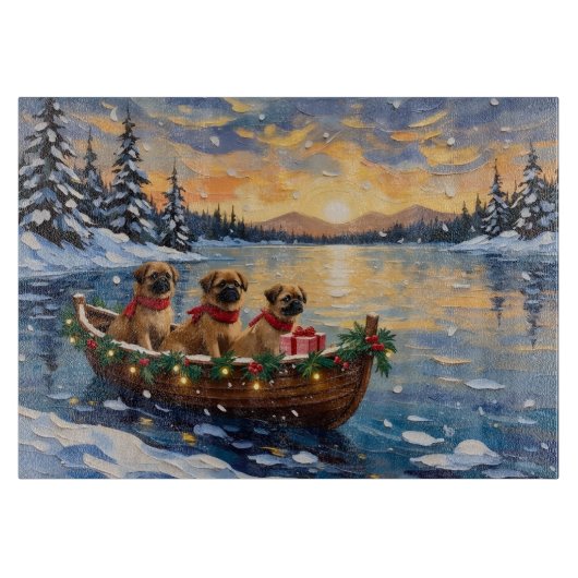Pekingese Kerstboot Vakantie Snijplank (Voorkant)
